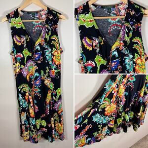 Lauren Ralph Lauren Womens dress Black Floral Tropical Hawaiian Size XL Cotton